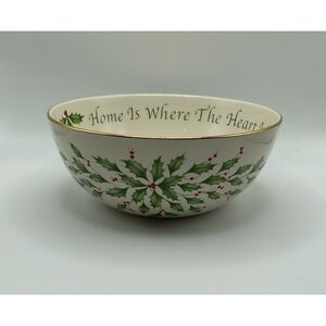 Lenox Holiday Serving Bowl Home Is Where The Heart Is Sentiment Holly Berries